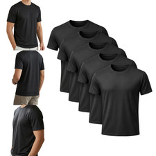 5Pcs Men Black T‑Shirts, Short Sleeve Solid Tops for Daily Casual Outdoor Use picture