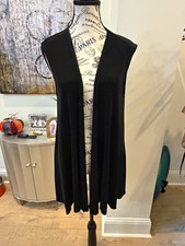 Vikki Vi Women’s Plus 0X Black Sleeveless Open Front Mid-Length Acetate Vest picture