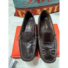 Bon Bonito by Q Brown Croc Embossed Leather Driving Loafers Made in Italy Mens 5 picture