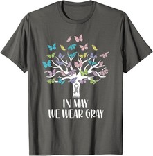in May We Wear Gray Brain Cancer Awareness Butterfly Tree Small Unisex T-Shirt picture