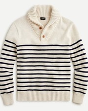 New J CREW Mens Cotton Shawl Collar Sweater in Stripe Sz M picture