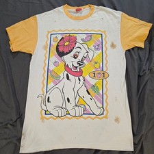 Vintage 101 Dalmatians Disney T-Shirt Yellow Colorblock Perdita Graphic 90s L/XL picture