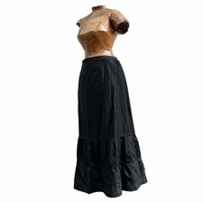 Antique Victorian 1890s Black Cotton Skirt Tiered Ruffle Mourning 32 Inch Waist picture