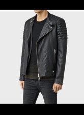 ALLSAINTS Jasper Black Leather Biker Jacket Quilted Shoulder - M picture