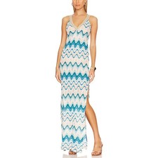 Luli Fama Elegant Aqua Gold Trim Maxi Dress Size M picture