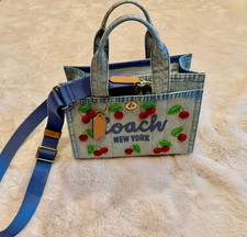 COACH Cherry Cargo Tote 26 Denim Embroidered Crossbody Bag NEW Never Used picture