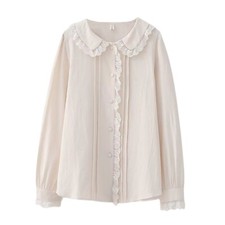 Kawaii Lolita White Lace Long Sleeve Blouse with Peter Pan Collar Cute Layerin picture