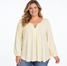 Democtracy Women’s 2X Cream Embroidered Blouse Slit V-Neck Long Sleeve NWT picture