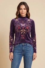Johnny Was Carminia Bounce Velour Mock Neck Long Sleeve Top  J17125-O picture