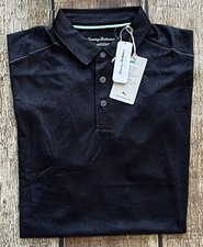 TOMMY BAHAMA ISLANDZONE PINEAPPLE PALM COAST POLO BLACK MENS LARGE NEW $110 picture