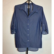 NWT NAÏF Denim Blue Chambray Lace Up Corset Back Blouse Top Medium picture