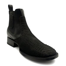 The Western Shops Men’s Leather Broad Square Toe Python Print Cowboy Ankle Boot picture