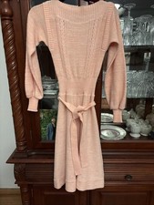 Vintage 60’s Sweater Dress Pink Size Small With Belt Zip Up Back Blouson Sleeves picture