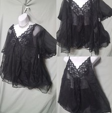VTG Style Chiffon Black Babydoll Nightgown Ventura 3 Piece 1x  2x  3x  4x 5x picture