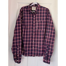 Abercrombie & Fitch Button Down Mens XXL Red Plaid Good Muscle Fit Long Sleeve picture