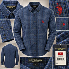U.S. Polo Assn Mens S Plaid Button Down Shirt Blue Black Long Sleeve EZ Wicking picture