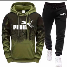 PUMA Men’s 2-Piece Sweatsuit Hoodie & Tapered Pants Multicolor L Pockets picture