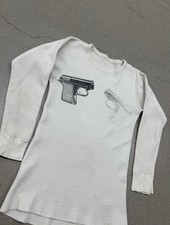 True Vintage 70’s/80’s Men’s Akimbo Pistol Gun Print Thermal Longsleeve Faded M picture