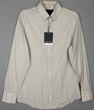 NWT Mizzen Main Leeward Shirt Mens M White Brown Geometric Trim Fit Performance picture