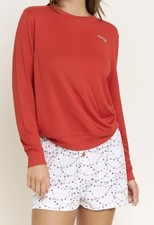 NEW$64 Honeydew Sugar Sweetheart Long Sleeve Shortie PJ Set Red Holiday Lights M picture