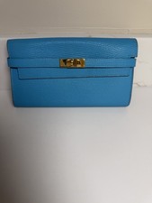 Auth HERMES Kelly  Long Wallet blue Azteque with Gold Hardware picture