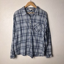 Maurices Cabin Plaid Button Down Shirt Womens XL Blue White Cotton picture