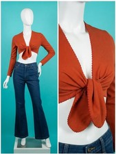 Vintage 1970s Orange Rust Color Tie Crop Top Size S picture