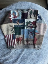 Rare Vintage 1990 Ralph Lauren Country Men's L Patchwork Wool Knit Sweater picture
