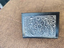 Brown Leather Trifold Wallet Handmade Hand Tooled Floral Design Men's Wallet picture