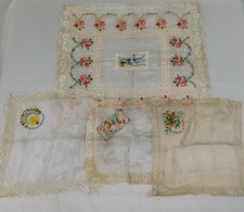 Vintage 1919 Souvenir de France Silk Lace Trim Embroidered Hankies WW1 Era picture