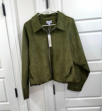 Steve Madden Women's Green Faux Suede Lined Zip Jacket, Relaxed Fit Size L picture