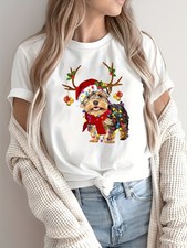 Christmas Yorkshire Terrier T-Shirt, Reindeer Dog Holiday Lights Graphic Tee picture