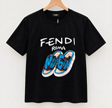 Fendi Men M Black Short Sleeve Crew Neck Graphic Print T-Shirt Logo Regular picture