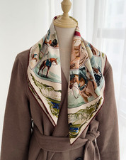 70% Cashmere 30% Silk Scarf Double Face Bandana horse Print 65X65cm Shawl new picture