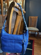 NWOT Brighton Navy Pebbled Leather Barbados  Handbag w/Braided Strap-Free Ship picture