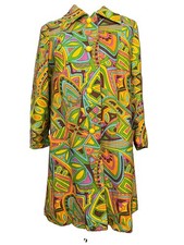 RARE Vintage 1960s Jeanne Lanvin Maria Carine Mod Psychedelic Print Coat S/M picture