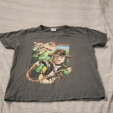 Indiana Jones LEGO Graphic Print Logo Gray Cotton Crew Neck T-Shirt Boy's 7 picture