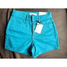 Zenana Women’s Denim Shorts Size Small NWT Turquoise Teal High Rise Casual picture