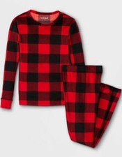 Cat & Jack Kids Plaid Long Sleeve Soft Velvety Stretchy 2 Piece PJ Set NWT picture