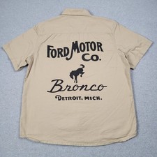 Ford Bronco Shirt Men Large Beige Official Big Logo Button Up Work Utility USA picture