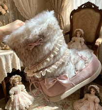 Pink Kawaii Lolita Faux Fur Platform Boots Bow Winter Y2K Women's Shoes picture