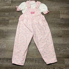 Vintage OshKosh B'gosh Overalls Size 3T Pink Floral AOP Bow Back USA picture
