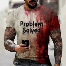 Men's T Shirts Problem Solved Bloody Print Tees Fashion Horrible Halloween Short picture