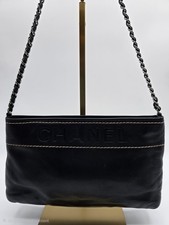 RARE CHANEL Black Lambskin LAX Pouchette with Chain Strap Shoulder Bag W/COA picture