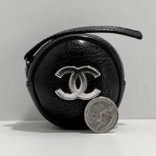 Chanel Mini Round Black Silver CC Circle Accessory Pouch Super Rare Micro Zipped picture