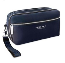 VERSACE PARFUMS Blue / Blac Toiletry Pouch Clutch Bag with Black Dust Bag NEW picture