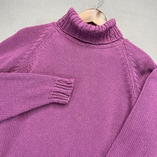 VTG L.L. Bean Turtleneck Sweater Women L Purple Cotton Knit Pullover Made in USA picture