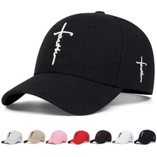 Faith Cross Embroidered Christian Black & Red Baseball Cap,Adjustable Hat, Jesus picture