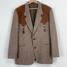 Vintage Pioneer Wear Mens Western Blazer Sz 48 Suede Yoke Buckle Poly Wool Blend picture
