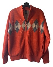 VINTAGE GIM UTMOST 100% Wool Burnt Orange Knit Cardigan Sweater Lining Size M picture